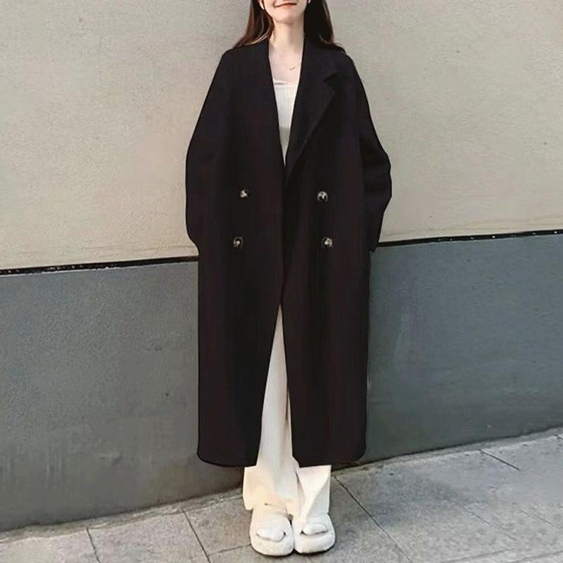 Женское осенне-зимнее шерстяное пальто верблюжьего цвета средней длины свободного кроя с высоким темпераментом и высоким качеством