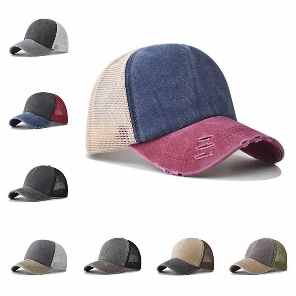 Breathable Mesh Sun Hat Color-blocked Snapback Hat Summer Baseball Cap