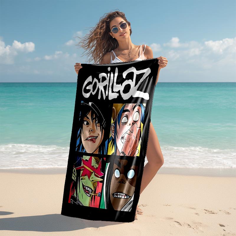 proof beach towel with Gorillaz band pattern - soft,absorbent,quick-drying,machine washable - perfect for swimming,camping,bathing