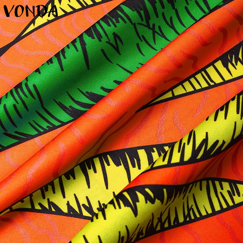 VONDA Женская летняя свободная блузка большого размера с круглым вырезом и девятиточечным пышным рукавом с геометрическим узором и принтом