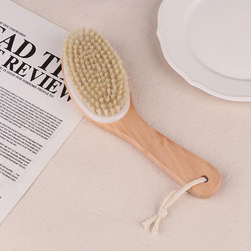 Дерево + Щетина Щетка для Тела из Натуральной Щетины для Сухого Отшелушивания Кожи Массажер Очиститель Скраббер
