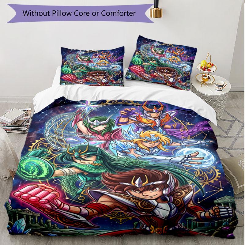 3pcs Duvet Cover Set (1*Duvet Cover + 2*Pillowcase, Without Core), Saint Seiya Print Soft All‑Season Bedding Set, Home Bedroom Decor Gift