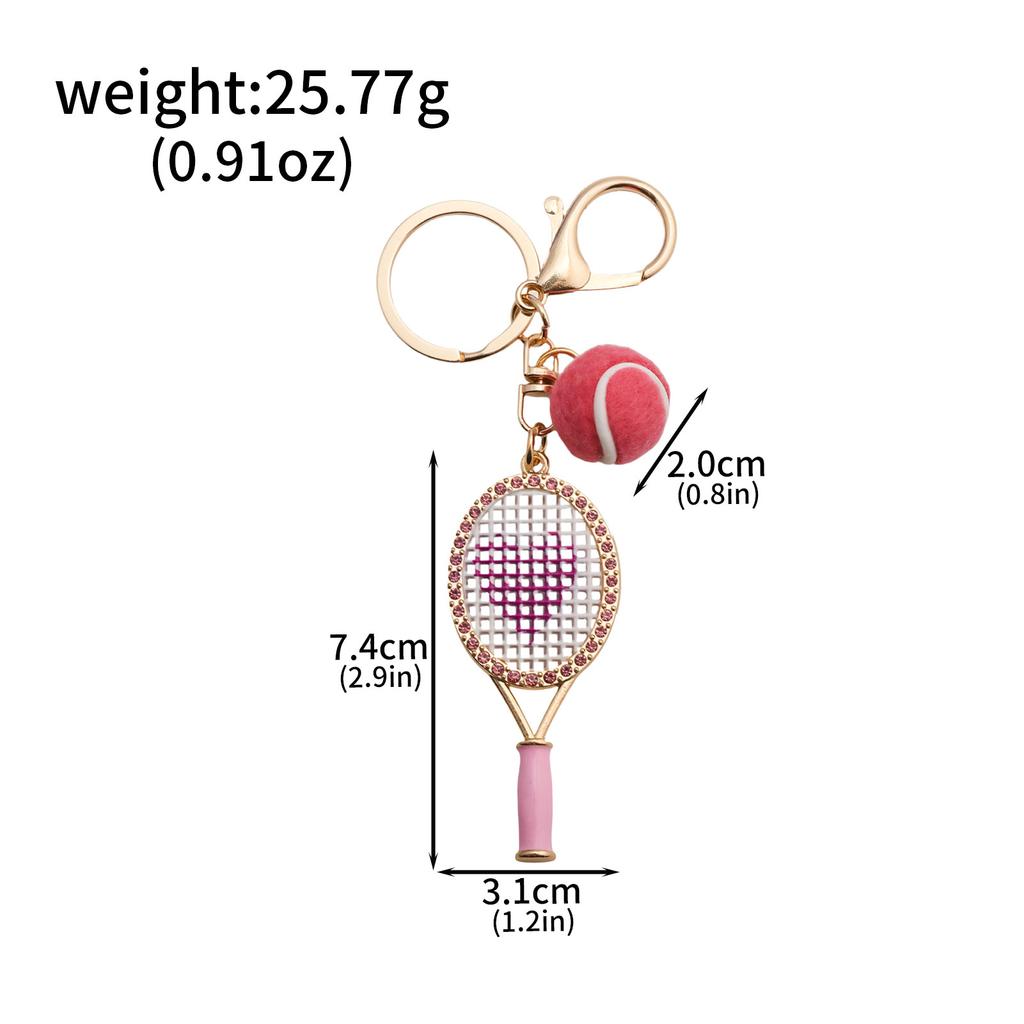 Crystal Tennis Racket Mini Felt Tennis Ball Bag Charm Sports Backpack Purse Pendant Gift for Women Bag Charm