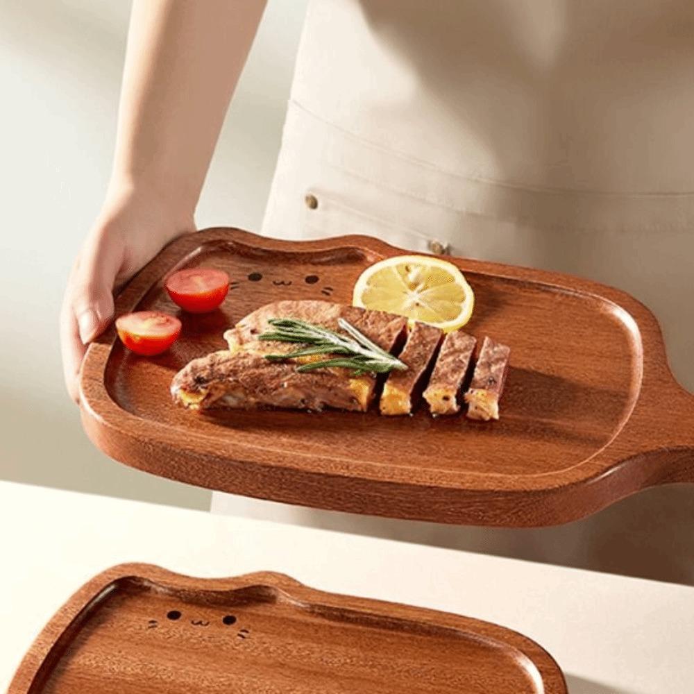 Solid Wood Ebony Wood Cutting Board Thickened Kitty Shape Steak Tray Fruit Chopping Board  Kitchen