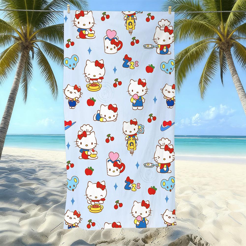 Cute Puppy Cartoon Print Microfiber Beach Towel Water Absorbent Quick Dry Bath Towel For Vacation