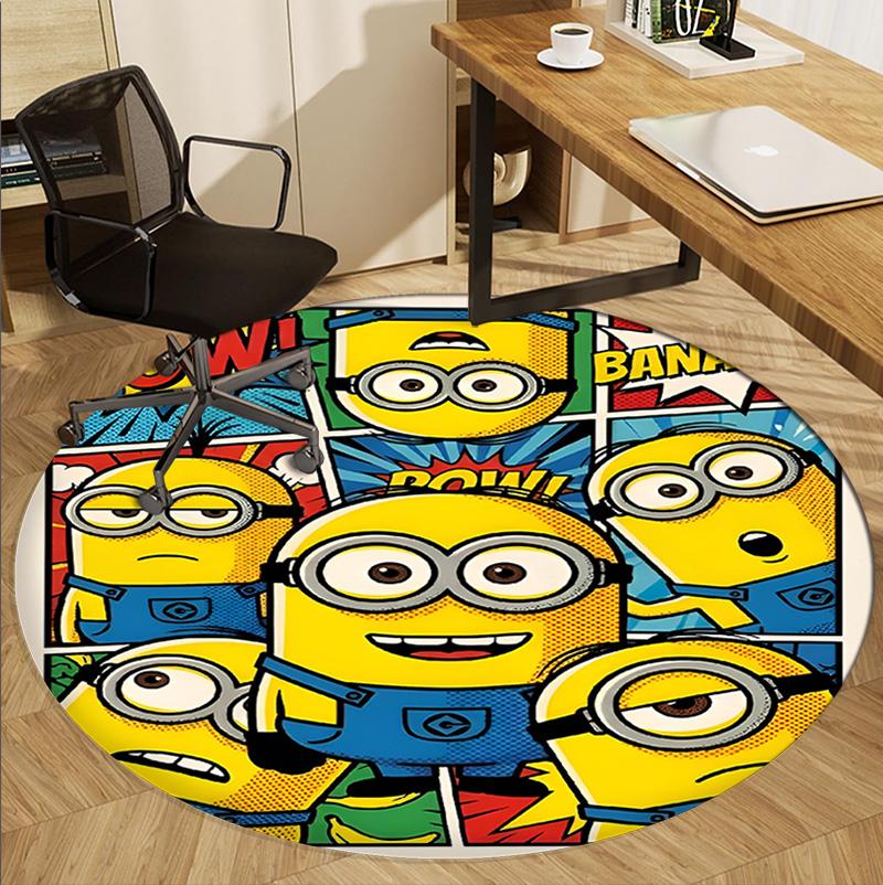 Minions Pattern Round Rug, Indoor/Outdoor Mat, for Picnic, Gameroom, Bedroom, Office, Living Room, Home Decor Carpet, Birthday Gift