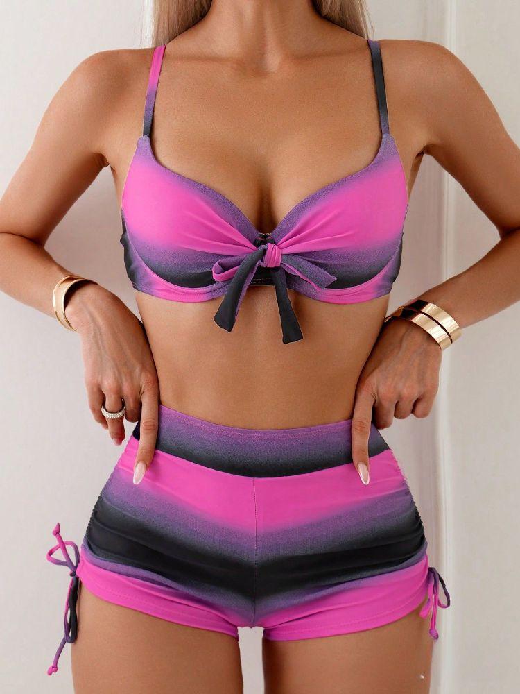 Женский купальник бикини Cikini Summer Beach с эффектом тай-дай, с перекрутом спереди и присборенным низом для отпуска