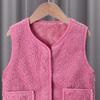Детский флисовый жилет, безрукавка, однотонный, V-образный вырез, на молнии, с карманами, теплый зимний плюшевый жилет для мальчиков и девочек