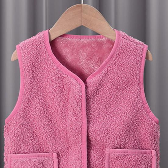 Детский флисовый жилет, безрукавка, однотонный, V-образный вырез, на молнии, с карманами, теплый зимний плюшевый жилет для мальчиков и девочек