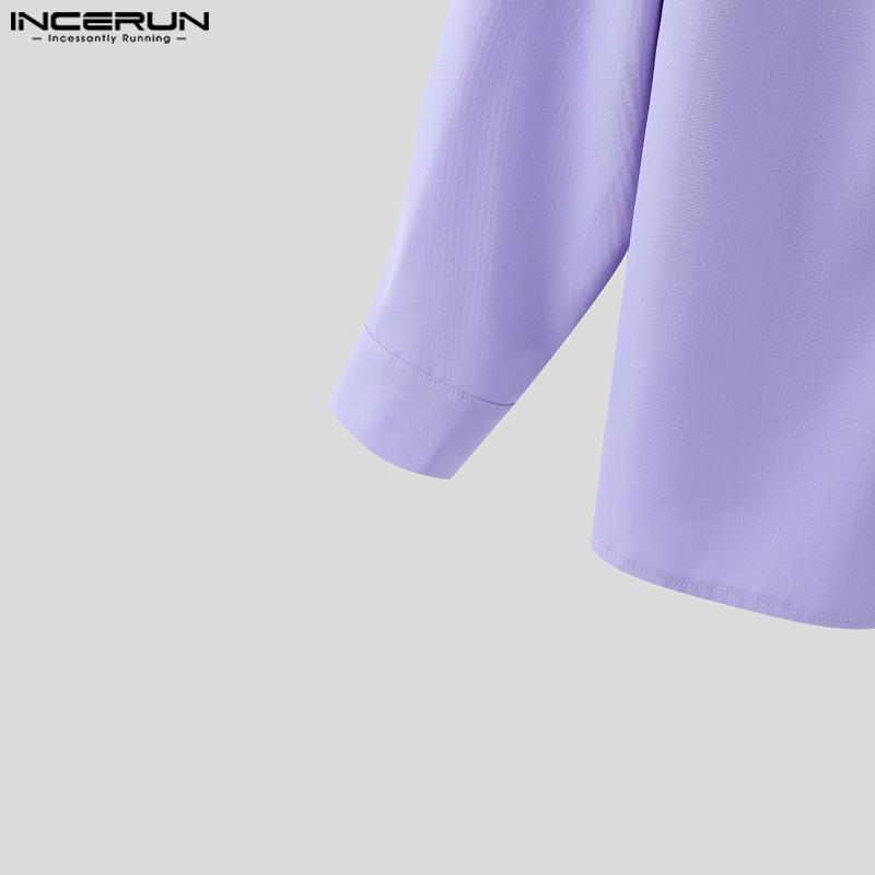 INCERUN Men Lapel Long Sleeve Front Bow Knot Back Twisted Casual Shirts
