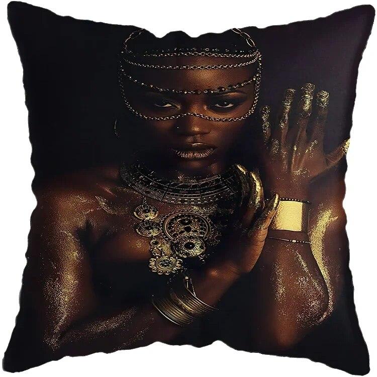 Наволочка для спальни, черно-золотая африканская женская подушка для гостиной, декоративная подушка