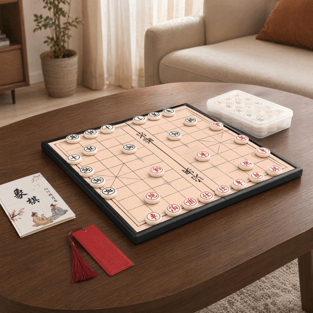 Foldable Xiangqi Strategy Board Game Set Portable Chinese Chess Set Office
