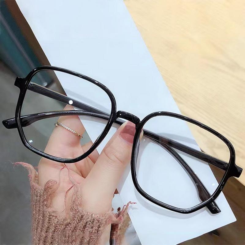 Fashion Anti Blue Light Glasses Large Square Metal Transparent Frame Women Computer Gaming Eye Protection Plain Spectacles