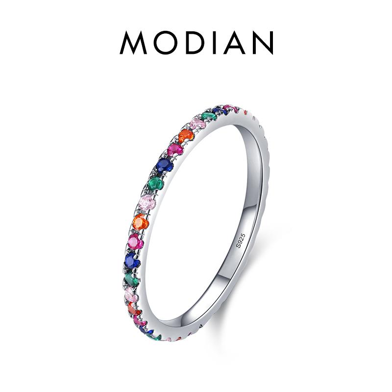 MODIAN Радужные кольца на палец с CZ для женщин, штабелируемые 4 цвета, обручальное кольцо из стерлингового серебра 925 пробы, ювелирные изделия