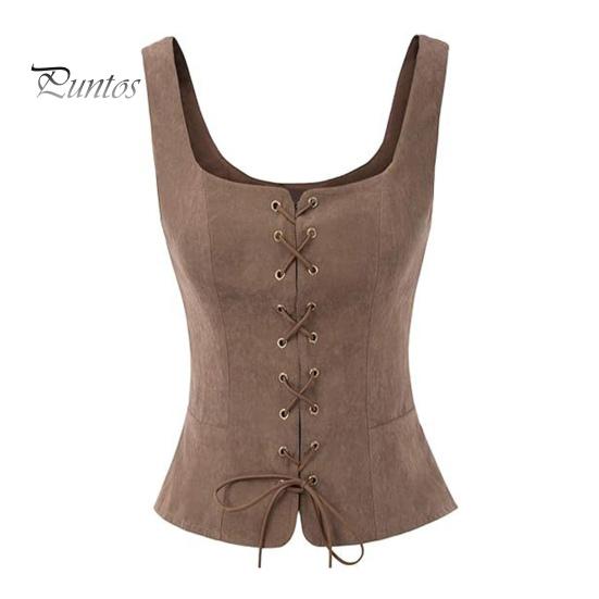 Женский жилет на шнуровке Ренессанс Vinatge с квадратным вырезом без рукавов Средневековый приталенный однотонный топ для косплея на Хэллоуин