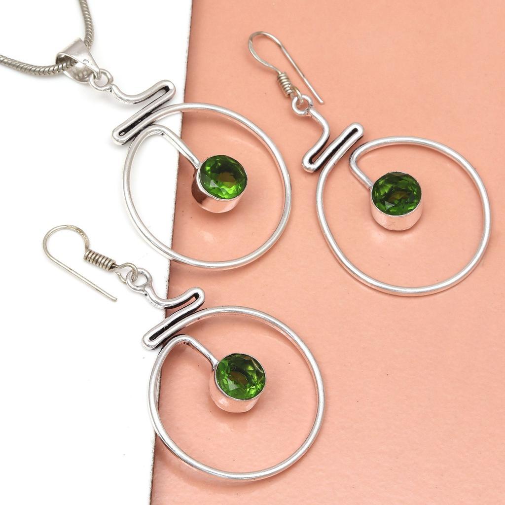 Peridot Gemstone Pendant Jewelry Set Quartz Necklace 18-20''