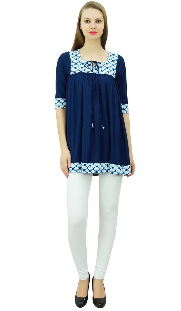 Bimba Женская повседневная туника свободного покроя в этническом стиле с короткими рукавами 3 и 4, топ Kurti