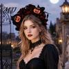 Ручная работа Цветочная повязка на голову Хэллоуин Цветочная повязка на голову, 3D-форма Расширенная посадка Нескользящая Широкая лента Обруч для волос, Нескользящий с украшением в виде тыквы и ведьмы