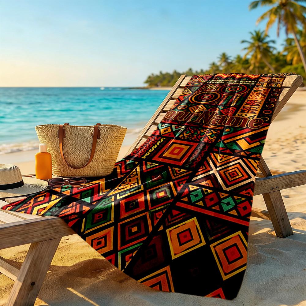 Ethnic Tribal Patterns Customize Text Beach Towel Quick-Dry Soft Microfiber Suitable for Sports Travel Swimming Yoga Bathroom Beach And Pool