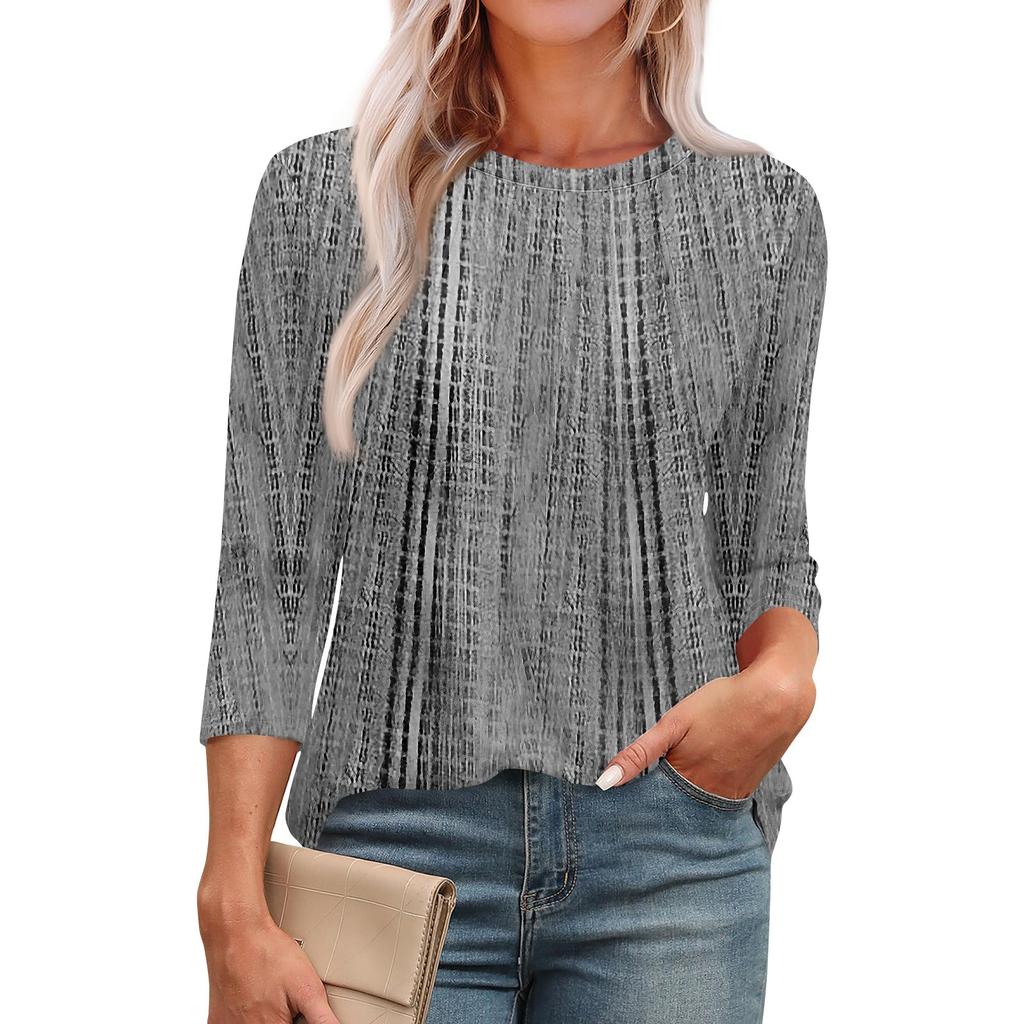 Модная футболка с круглым вырезом, рукавом 3/4, принтом, повседневная базовая плиссированная футболка-пуловер