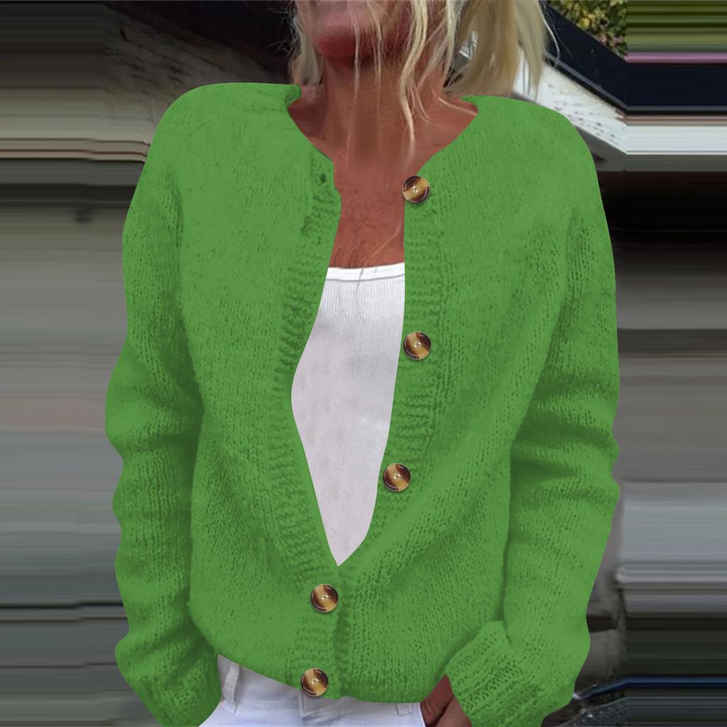 Women's Fashion Solid Colour Long Sleeve Knitted Cardigan Button Up Jacket