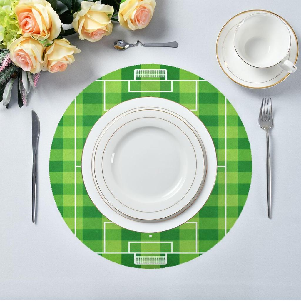 Round Soccer Placemat: 15.4 x 15.4 Inches Waterproof Table Mat - Heat-Resistant Anti-Slip Dining Mat for Families with Kids