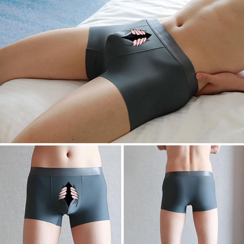 Сексуальные мужские трусы-боксеры из ледяного шелка с мультяшным принтом, нижнее белье для влюбленных, подарок