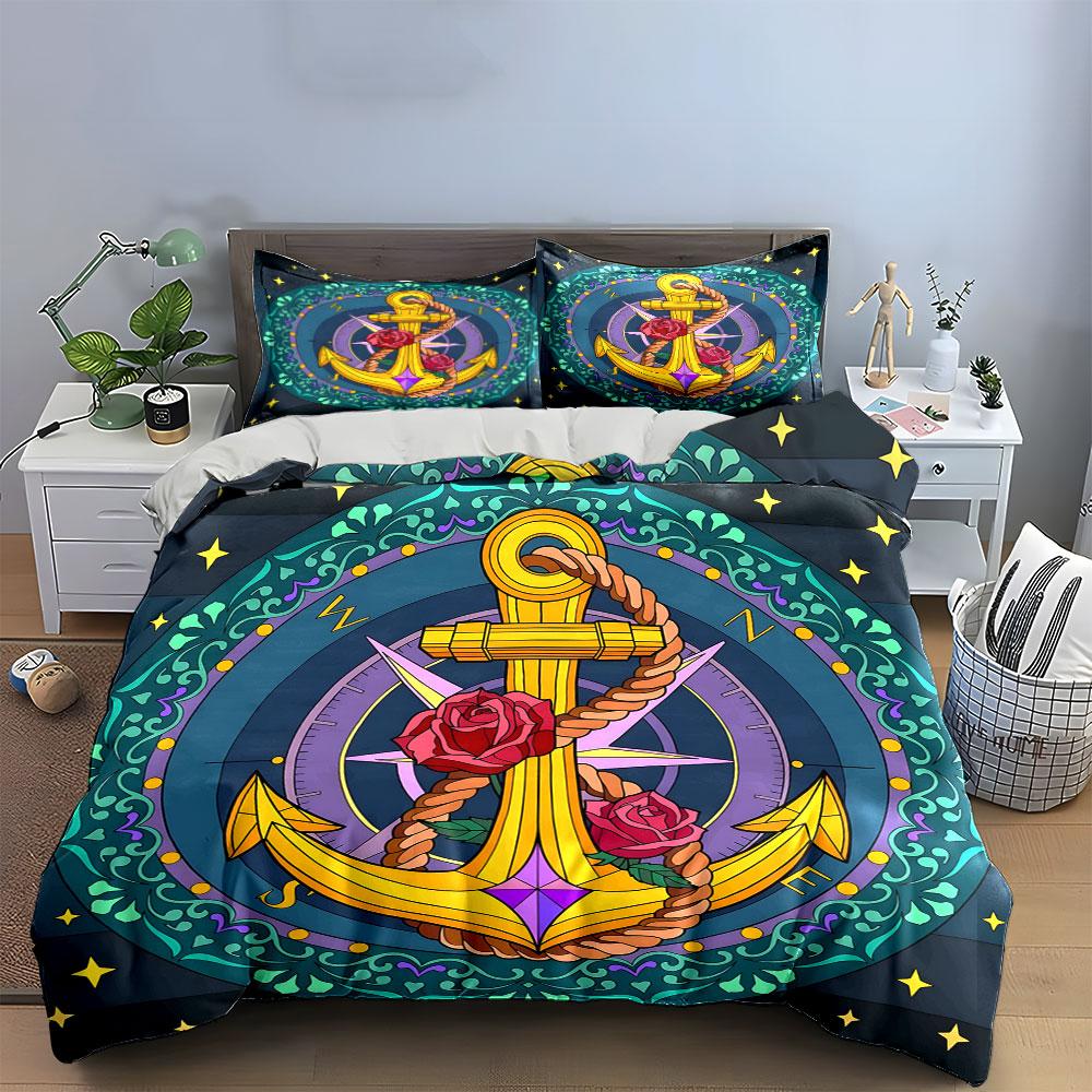 Golden anchor blooms dreams Bedding sets Duvet covers Pillowcases(1* Duvet Cover 2* Pillowcases without duvet insert)