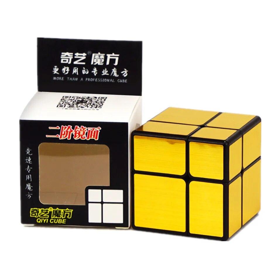 QiYi Mirror 2x2 Magic Cube Puzzle Speed ​​Magic Cube Золотая/Серебряная наклейка Кубик Игрушки для детей