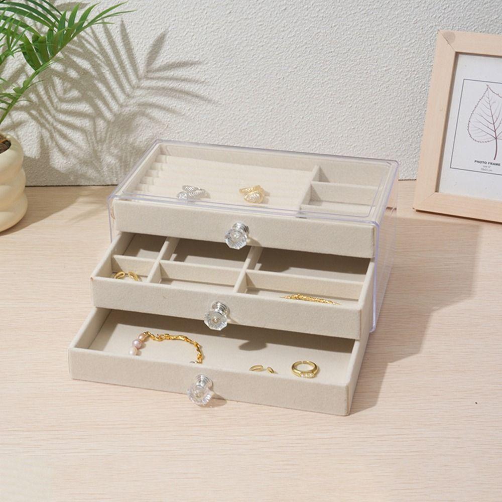 Dustproof Acrylic Jewelry Organizer Stackable Drawer Jewelry Box 3 Layers Jewelry Box Bedroom