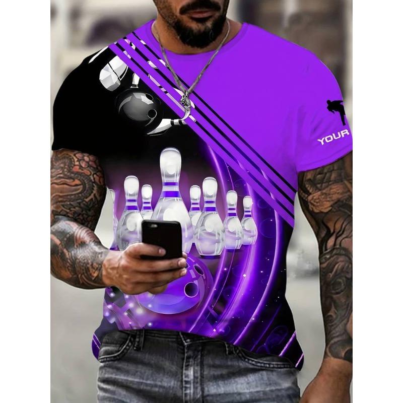 Летний топ с круглым вырезом и 3D-принтом с боулингом, модная повседневная мужская футболка с коротким рукавом