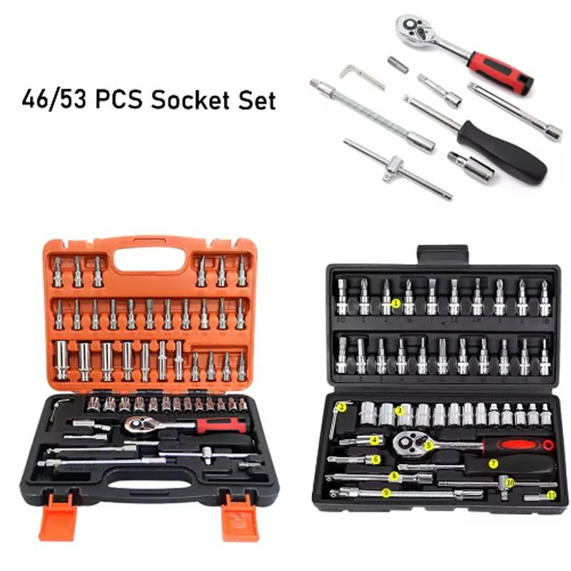 NEW Car Repair Tool Kit 46/53 Piece/Set 1/4-Inch Socket Set Car Repair Tool Ratchet Torque Wrench Combo Auto Repairing Tool Set