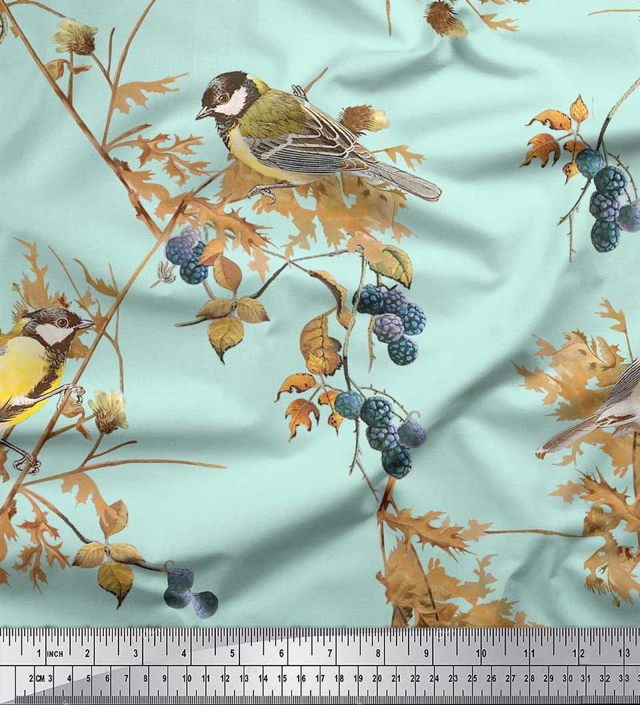 Soimoi Черная креповая ткань из полиэстера Черная ягодная и желтая ткань с принтом воробья и птицы в ярдах 42 дюйма