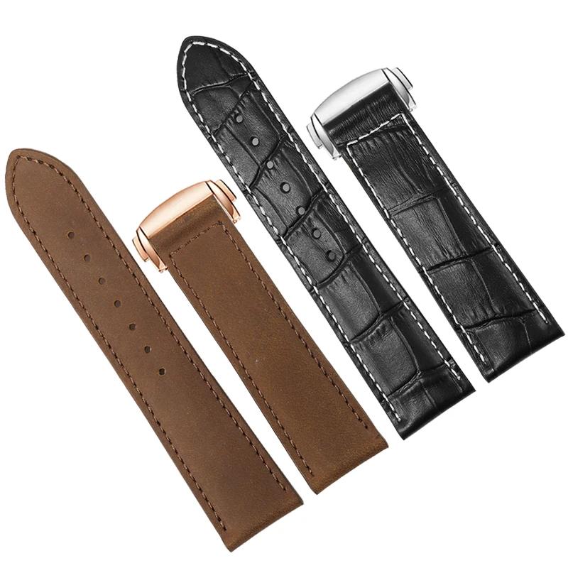 Genuine Leather Watch Band For Hamilton Kaqi Field Aviation Oris Omega Frosted Folding Buckle Watch Chain 20mm 22mm Strap