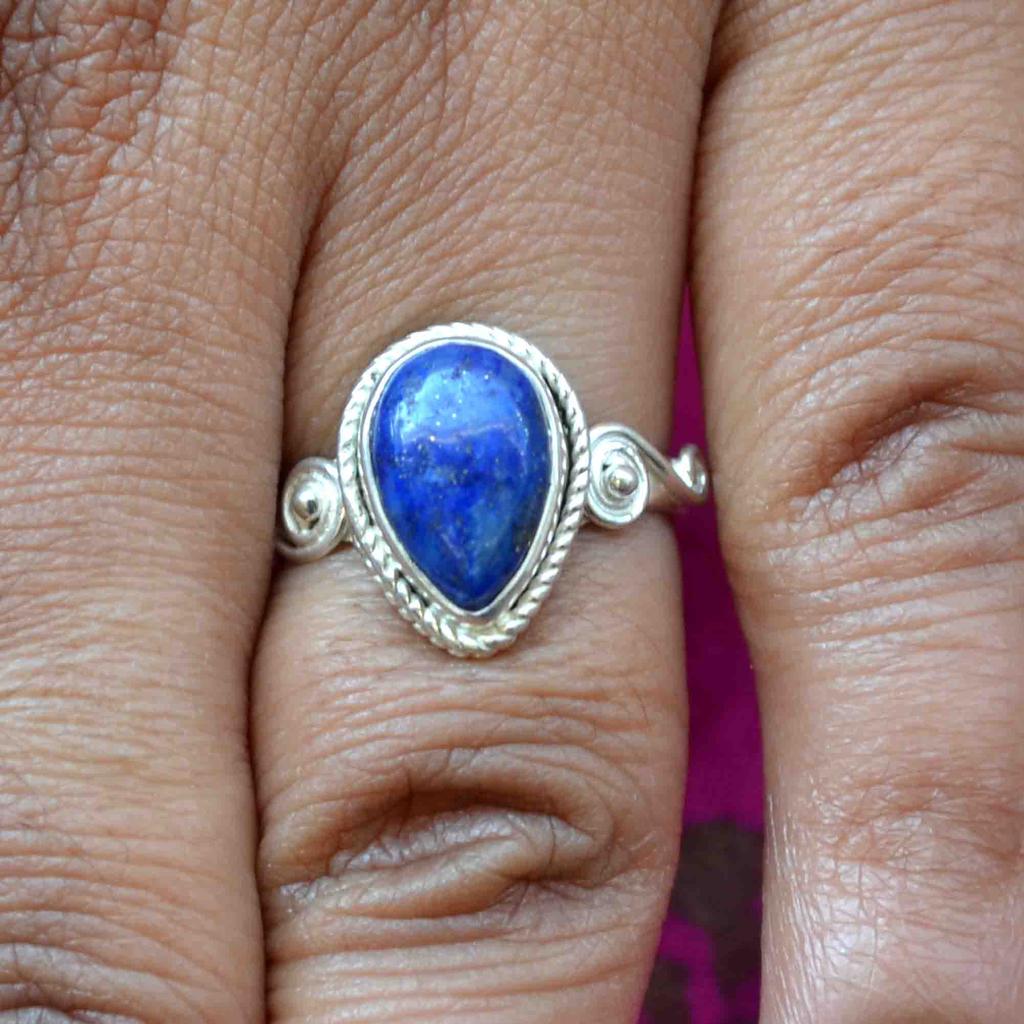 Серебряное кольцо с голубым лазуритом, каплевидным камнем для женщин, лазурит, декабрь, камень, серебро 925 пробы, уникальные украшения, подарок для нее