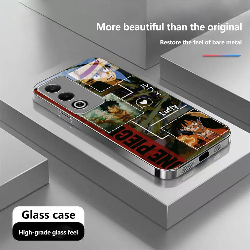 Чехол для телефона N195 в новом стиле с изображением аниме One Piece Luffy для iPhone 16 15 Pro Max 8 Samsung S24 S23 A54 A35 Redmi Note 13 Pro с покрытием из закаленного стекла