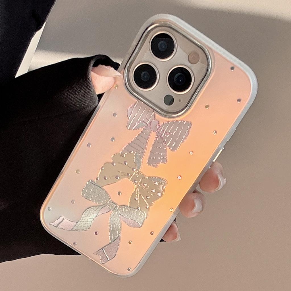 Позолоченный чехол для телефона iPhone 15 Pro Max, 16 разноцветных бантов в горошек, 13 в милом стиле, 17 с защитой от падений, лазерная гравировка