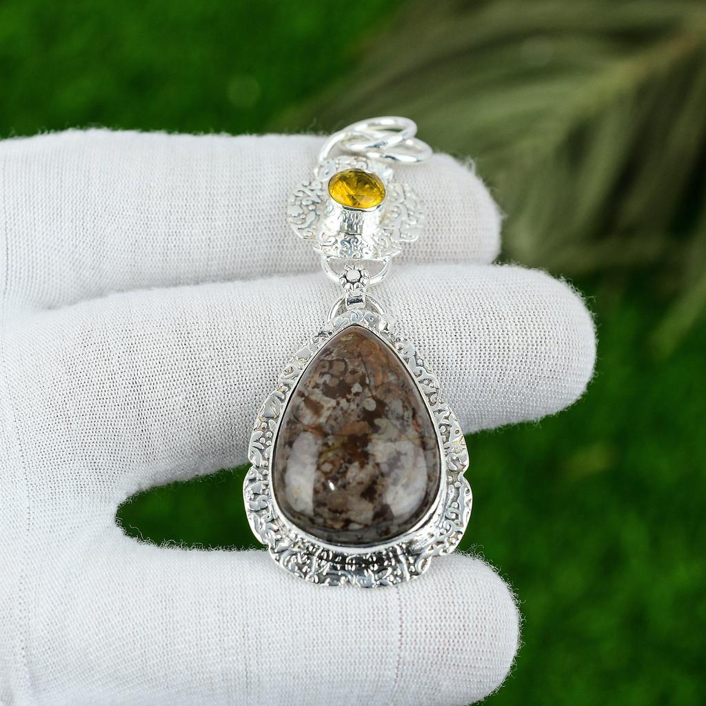 Gift For Women Pendant 925 Sterling Silver Natural Butterfly Jasper Gemstone