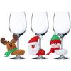 Flannel Christmas Wine Glass Hugging Santa, Snowman, and Reindeer Decoration