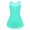Gymnastics Leotard Dress Kids Girls Sleeveless Mesh Splice Figure Ice Skating Dress Dance Performance Costume Ballet Dancewear