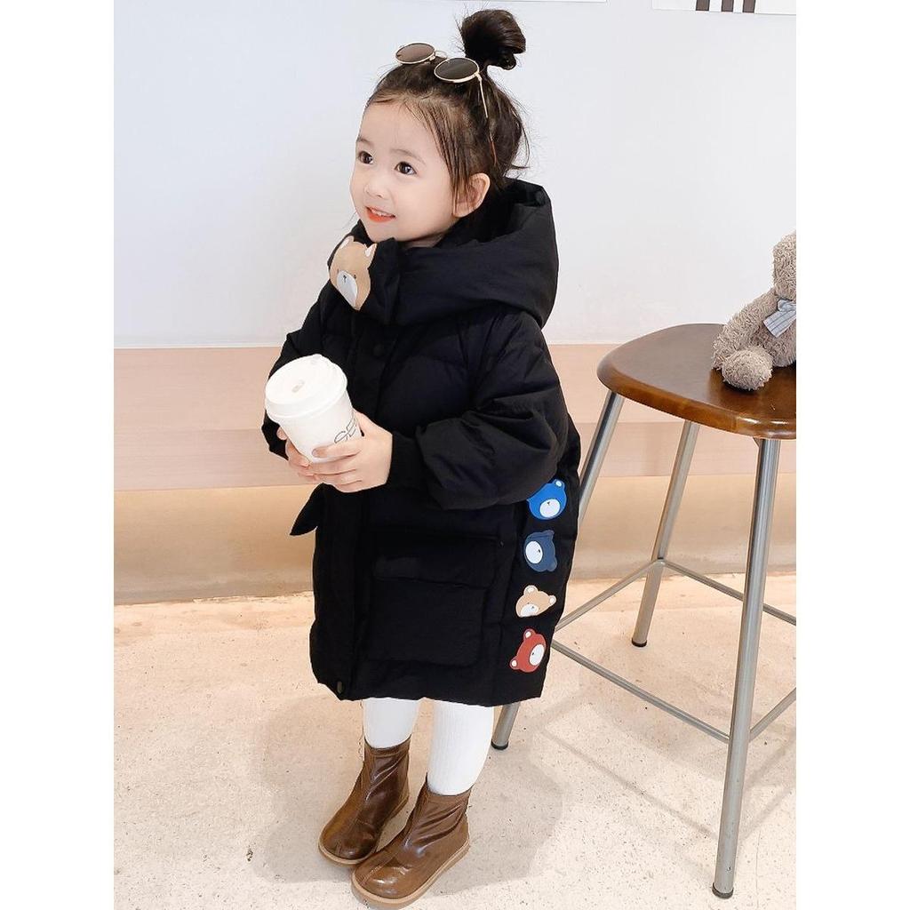 Girls' Winter Mid-Length Down Jacket: Fashionable, Thickened Cotton Coat for Baby Girls and Children.