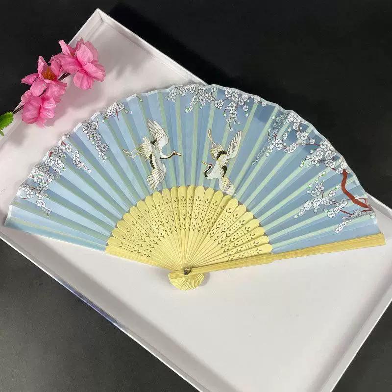 Chinese Style Folding Fan for Men, Portable, Retro Style, Classical, Traditional Hanfu, Black and Green, Bamboo Design
