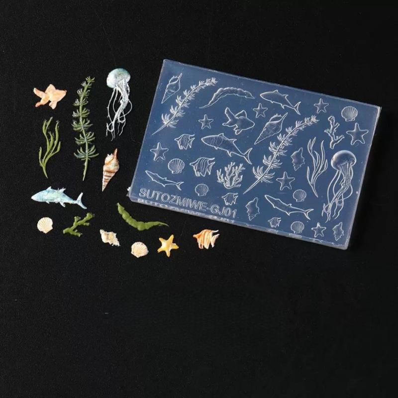 3D Silicone Nail Mold Sea Shell Starfish Fishtail Jellyfish Conch Transparent Nail Art Carving Template DIY Accessories