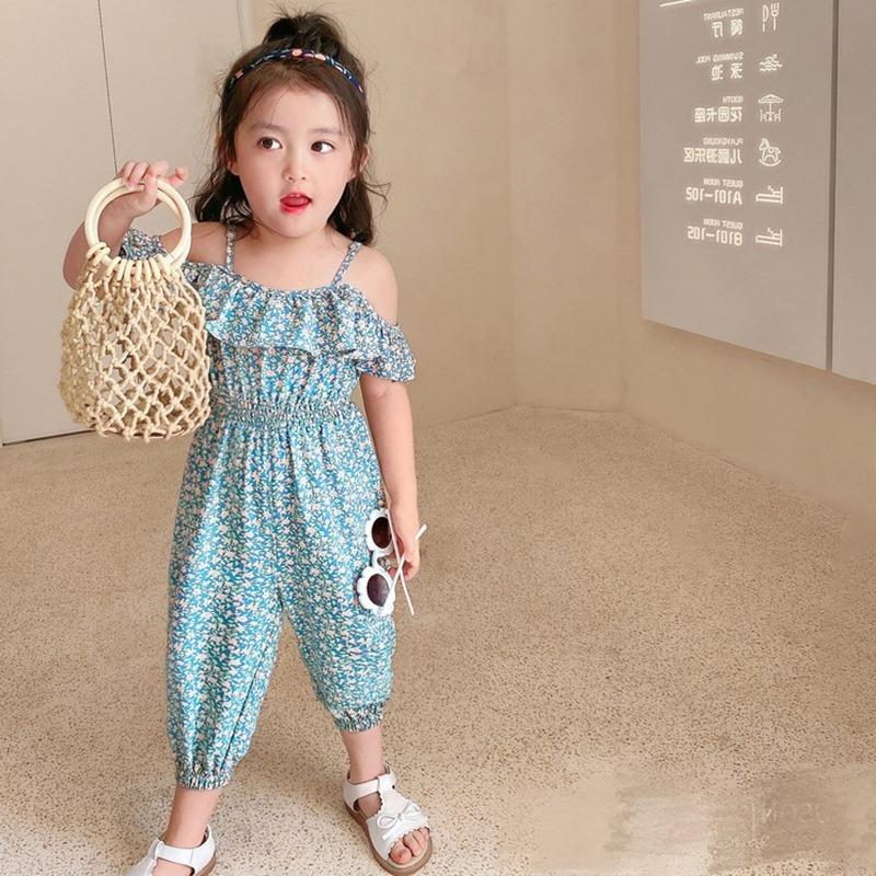 Комбинезоны для девочек в западном стиле Net Celebrity, цельная одежда без бретелек с цветочным принтом, детские комбинезоны
