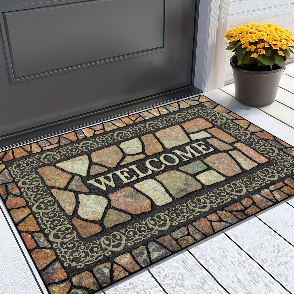 Stone Pattern Welcome Doormat Non-Slip Floor Mats Indoor Outdoor Entrance Carpet Home Decor