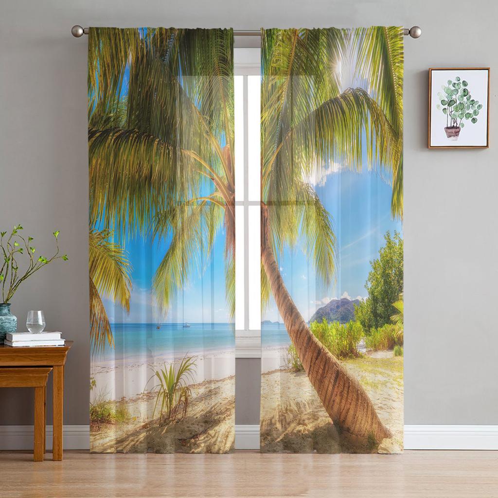 Arbor Tree Lake Landscape Sheer Voile Curtain For Living Room Transparent Tulle Window Curtains For Bedroom Accessories Decor