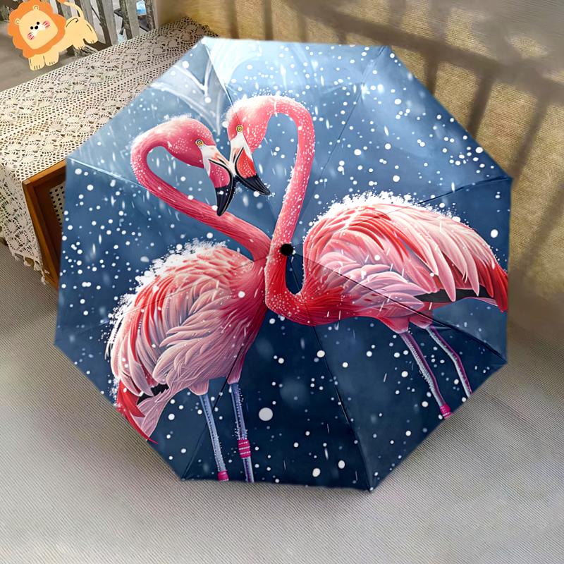 1 шт. Автоматический складной зонт - милый розовый узор, Портативный и складной дизайн с 8 спицами, Рождественские и Новогодние подарки