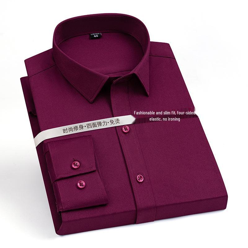 Мужская белая рубашка с длинным рукавом, облегающего кроя — эластичная, удобная, не мнется, профессиональный корейский стиль