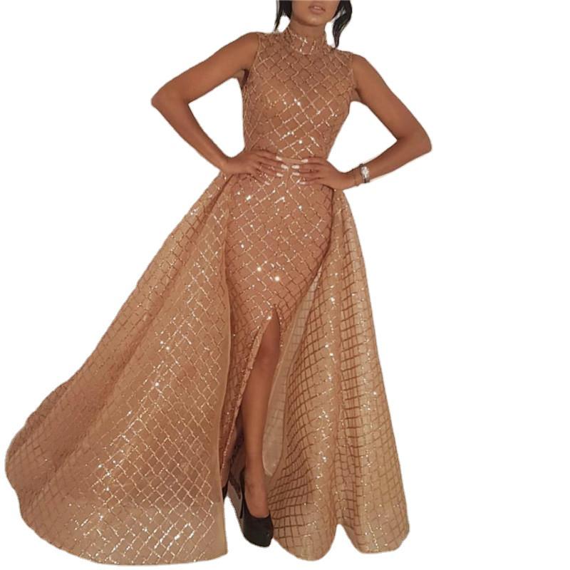 Женское длинное платье с V-образным вырезом, золотым тиснением и пайетками 2025 года