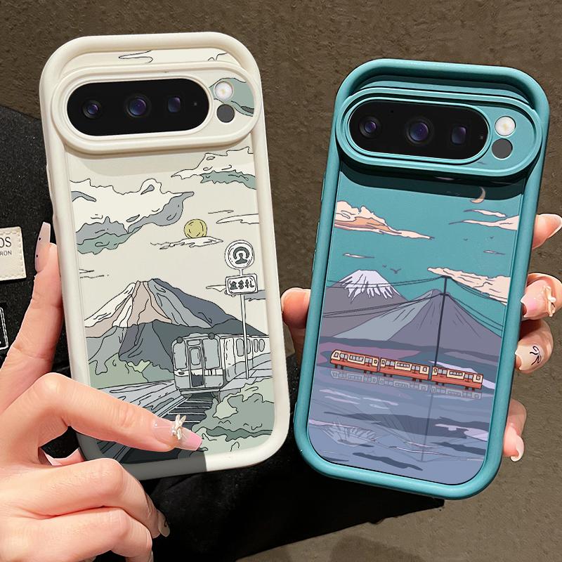 Матовый противоударный чехол для телефона с рисунком мультяшных гор для Google Pixel 9 Pro XL 8 Pro 8A, защита объектива, мягкий бампер из ТПУ